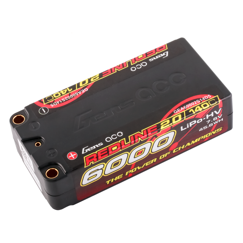 Gens Ace GA6000-2S140-S-RL2.0 Redline 2.0 6000mAh 2S 7.6V 140C HardCase HV Shorty Lipo Battery 220g 96x47x25mm