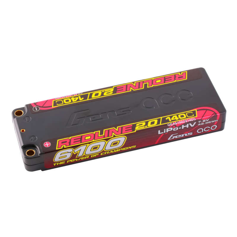 Gens Ace GA6100-2S140-RL2.0 Redline 2.0 6100mAh 2S 7.6V 140C HardCase HV Lipo Battery 226g 139x47x18.5mm