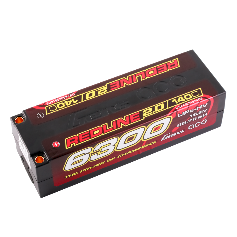 Gens Ace GA6300-4S140-RL2.0 Redline 2.0 6300mAh 4S 15.2V 140C HardCase 59# HV Lipo Battery with 5.0mm bullet 452g 139x47x37mm