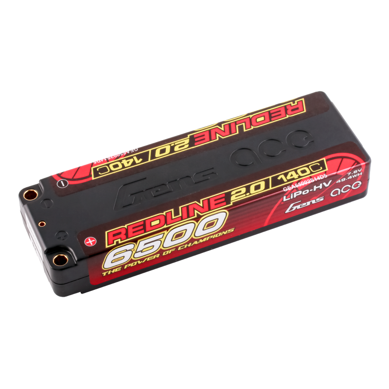Gens Ace GA6500-2S140-RL2.0 Redline 2.0 6500mAh 2S 7.6V 140C HardCase 57# HV Lipo Battery with 5.0mm bullet 264g 139x47x22.5mm