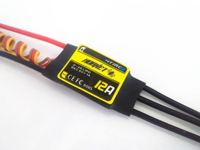 HTIRC HTI-H12-241701 H-12A. Hornet 12A. Aircraft Heli ESC. Burst 12A/15A 2-4LiPo 5-12NC BEC 5V/1A By HTIRC 24x19x6.5mm 11g (No Plugs)