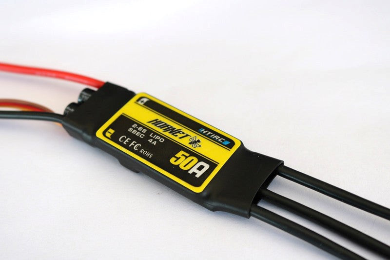 HTIRC HTI-H50-522501 H-50A. Hornet 50A Aircraft Heli ESC. Burst 50A/60A 2-6LiPo 5-18NC SBEC 5V/4A 52x25x11mm 43g