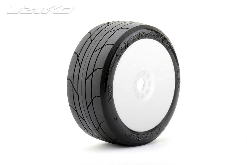 Jetko JKO1504DWMSGB 1/8 Buggy EX-SUPER SONIC/Dish LW/White/Medium Soft/Glued/Belted MTD Tires (2)