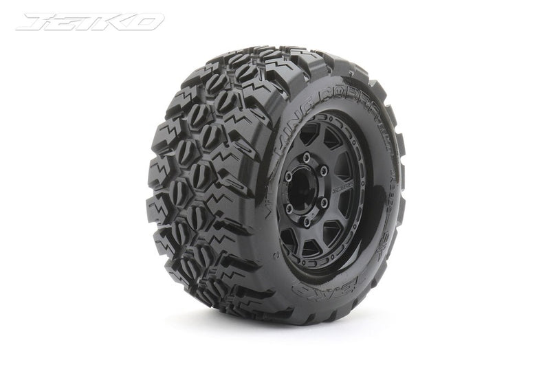 Jetko JKO2802CBMSGN 1/10 MT 2.8 EX-KING COBRA/Claw Rim/Black/Medium Soft/Glued Includes Adapters for Traxxas Stamped Rustler Hoss Arrma Granite. 12mm 14mm and 17mm Hex