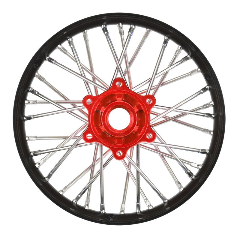 Proline PRO283600T2+PRO283700T2+PRO1022901+PRO1023001 1/4 Pro-Spec Aluminum V2 Bead Complete Bike F/R Wheel/MX33 Tire Combo Set Unmounted Black/Red: Promoto-MX