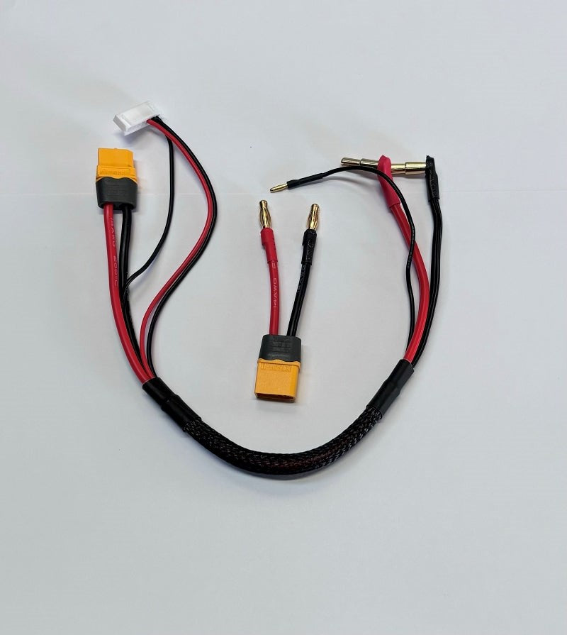 RC Pro RCP-BM042-3 4-5mm Stepped Bullet - XT60 Charge Lead 300mm long With 4mm Charger Adapter 2S Balance with 7pin XH Plug. Braided Wrap & Glued Heat Shrink
