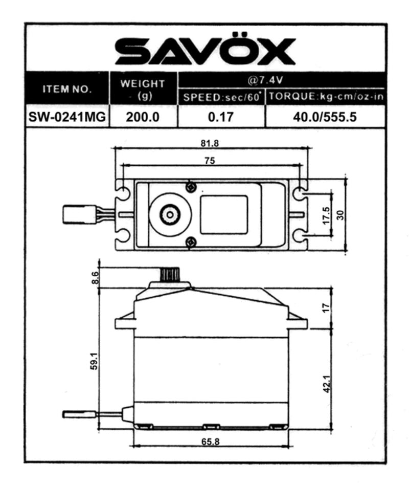 Savox SW-0241MGP HV Large Scale 1/5th 40kg/cm 0.17sec @ 7.4v  Waterproof Digital Servo with Soft Start  66x30x59mm 200g