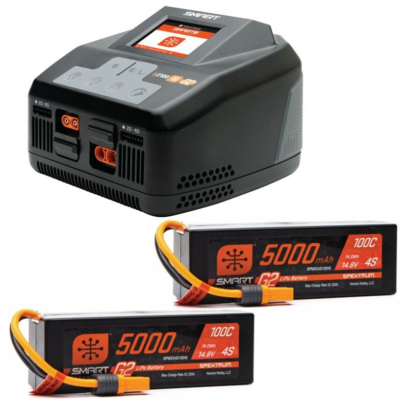 Spektrum SPMXPSS850 Smart Powerstage 8S Surface Bundle: (2) G2 5000mAh 4S LiPo IC5 Battery & S2100 Charger