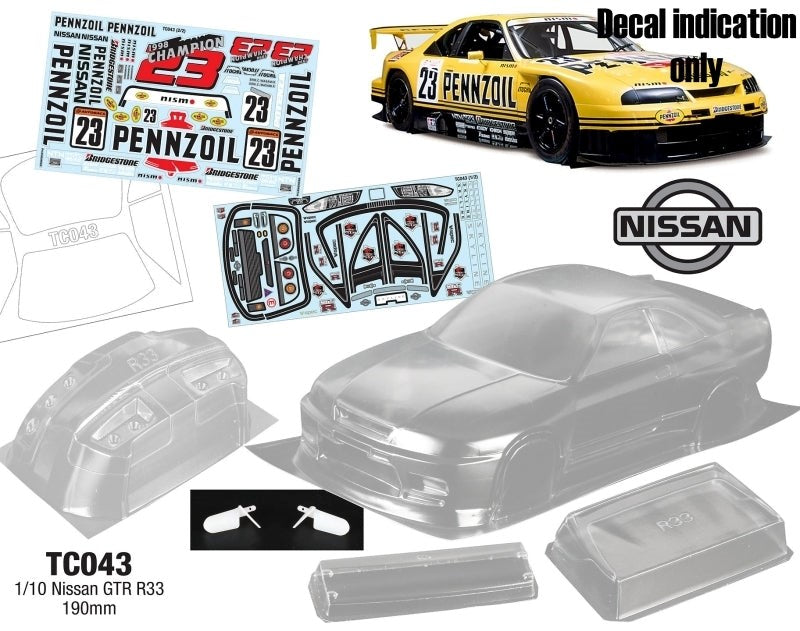 Team C TC043-P 1/10 Nissan GTR R33 190mm Pennzoil Decal Sheet