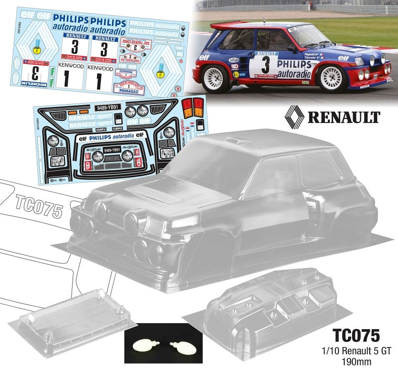 Team C TC075-P 1/10 RENAULT 5 GT Group b Rally 190mm Philips Decal Sheet
