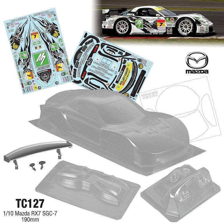 Team C TC127-M7 1/10 Mazda RX7 SGC-7 190mm WB 258mm With Rear Wing Light Buckets and Mirrors M7 Decal Sheet