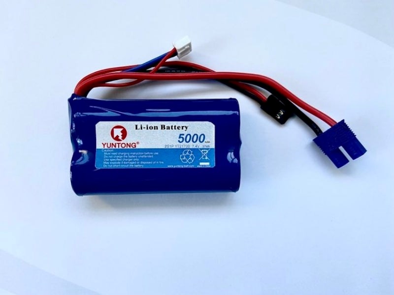 Yuntong YT50002S-RX 2S 7.4v 5000mAh 10C Li-ion 21700 Cells JR & EC3 Discharge Plug XH Balance lead 154g 76x43x22mm Suite Large Scale RX battery Aircraft or Car.