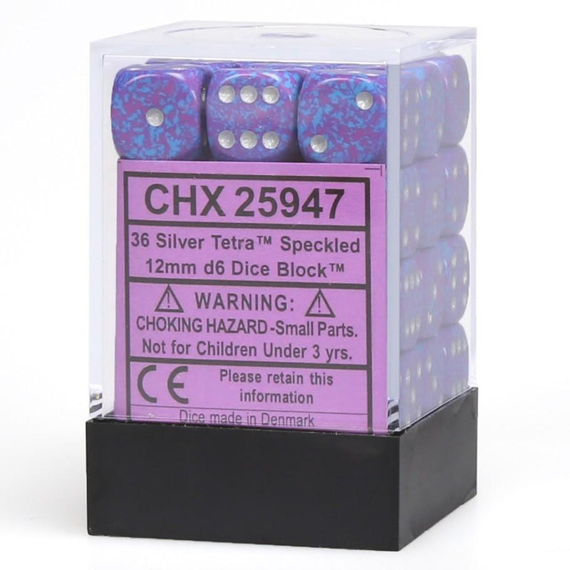 Chessex 25947 Speckled 12mm d6 Silver Tetra Dice Block (36 dice) (9003723423981)