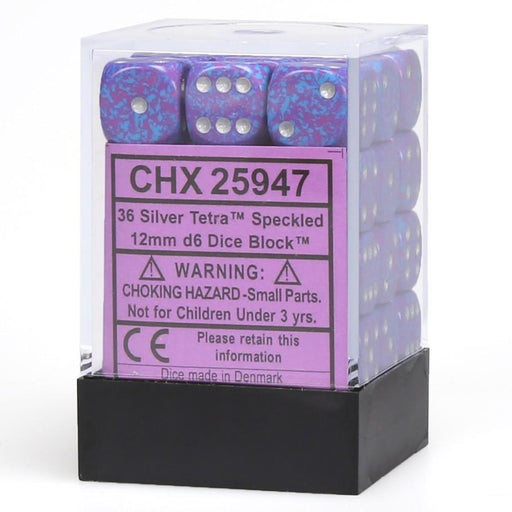 Chessex 25947 Speckled 12mm d6 Silver Tetra Dice Block (36 dice) (9003723423981)