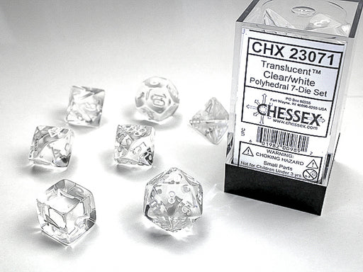 Chessex 23071 Translucent Polyhedral Clear/white 7-Die Set (9003706876141)