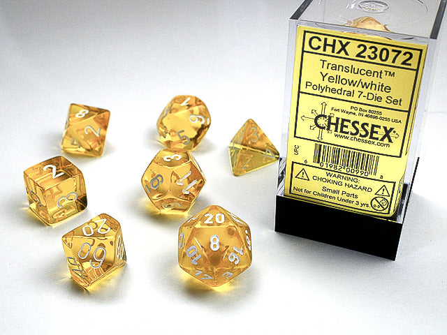 Chessex 23072 Translucent Polyhedral Yellow/white 7-Die Set (9003706908909)