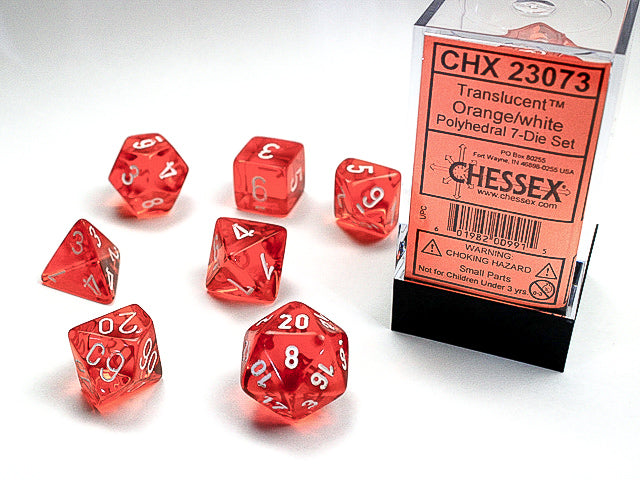 Chessex 23073 Translucent Polyhedral Orange/white 7-Die Set (9003706941677)