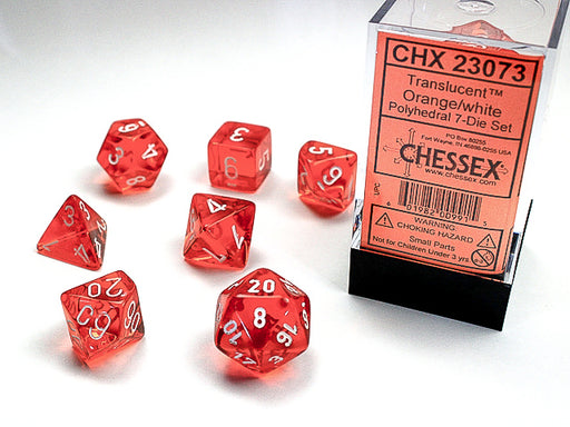 Chessex 23073 Translucent Polyhedral Orange/white 7-Die Set (9003706941677)