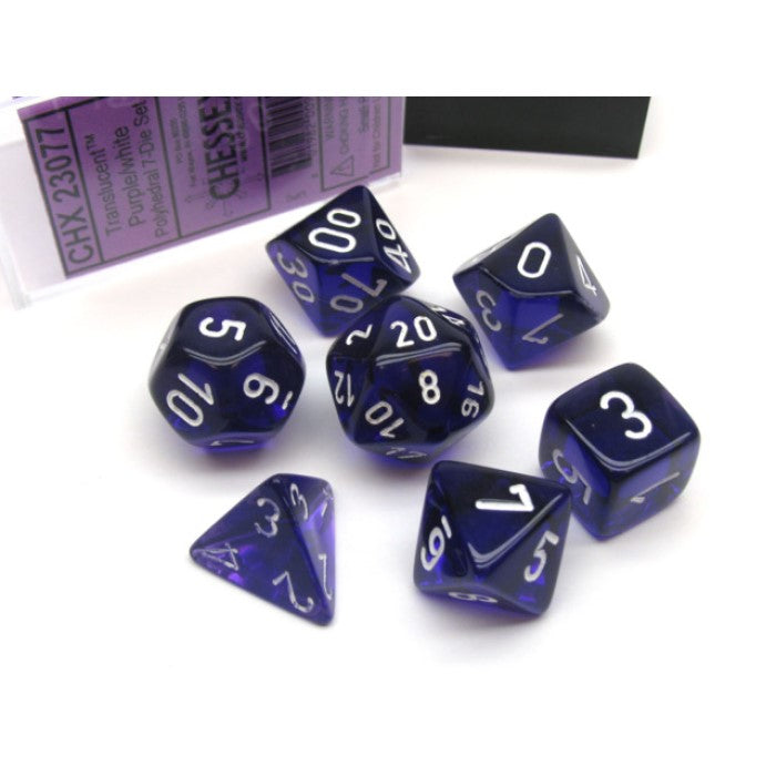 Chessex 23077 Translucent Polyhedral Purple/white 7-Die Set (9003707138285)