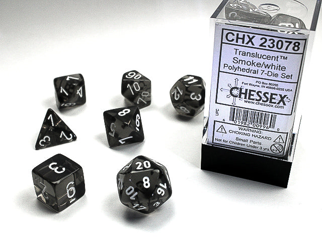 Chessex 23078 Translucent Polyhedral Smoke/white 7-Die Set (9003707203821)