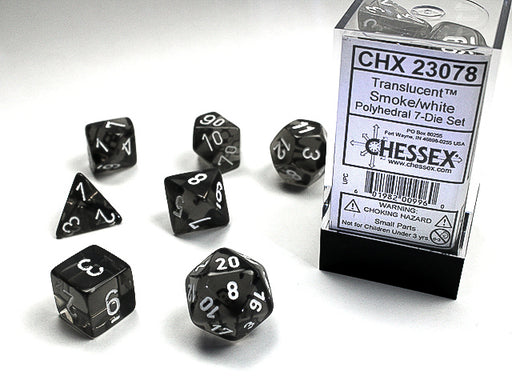 Chessex 23078 Translucent Polyhedral Smoke/white 7-Die Set (9003707203821)
