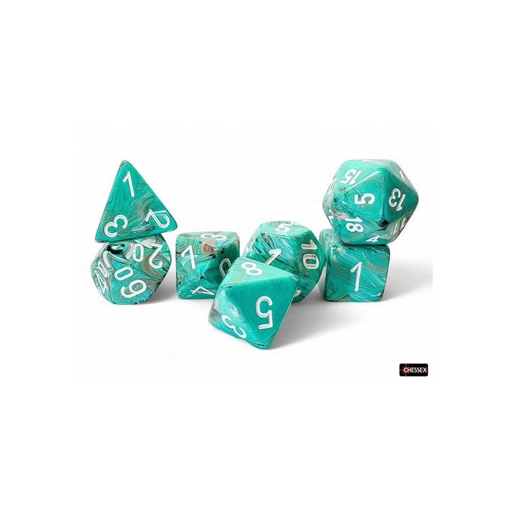 Chessex Marble Mega-hedral Oxi-Copper/White 7-Die Dice Set
