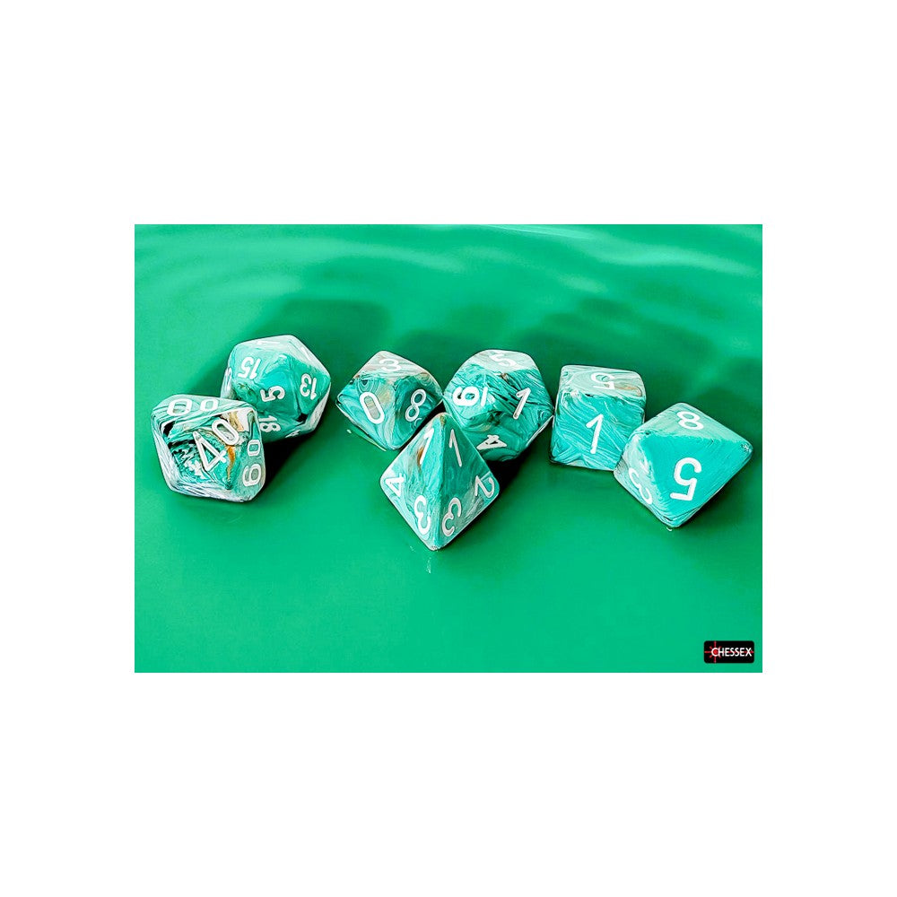 Chessex Marble Mega-hedral Oxi-Copper/White 7-Die Dice Set (4)