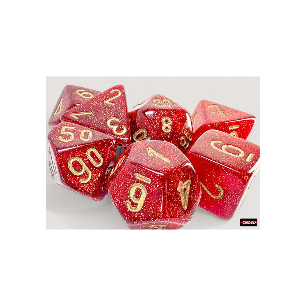 Chessex Glitter Mega-hedral Ruby/Gold 7-Die Dice Set (2)