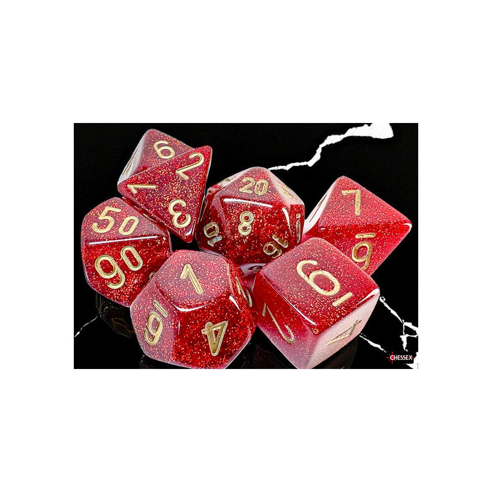 Chessex Glitter Mega-hedral Ruby/Gold 7-Die Dice Set (3)