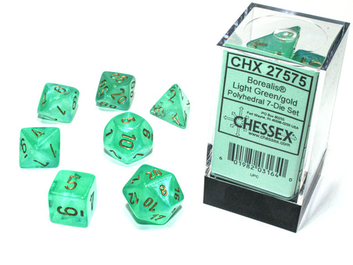 Chessex 27575 Borealis Polyhedral Light Green/gold Luminary 7-Die Set (9003743445229)
