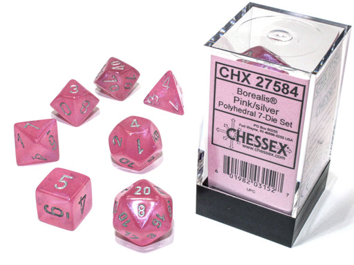 Chessex 27584 Borealis Polyhedral Pink/silver Luminary 7-Die Set (9003742724333)
