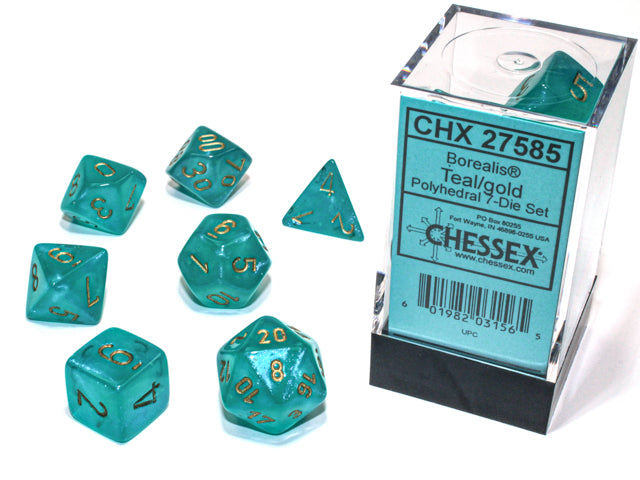 Chessex 27585 Borealis Polyhedral Teal/gold Luminary 7-Die Set (9003742953709)