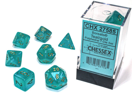 Chessex 27585 Borealis Polyhedral Teal/gold Luminary 7-Die Set (9003742953709)