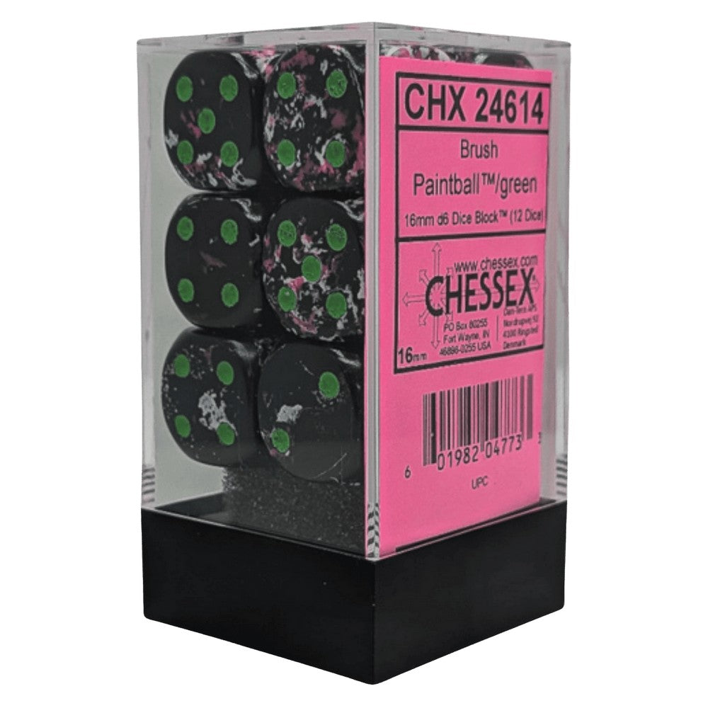Chessex Brush Paintball/green 16mm d6 Dice Block (12 dice) - CHX24614