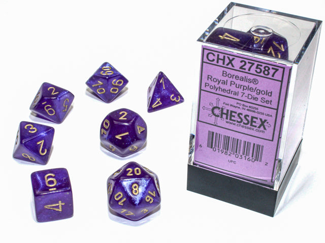 Chessex 27587 Borealis Polyhedral Royal Purple/gold Luminary 7-Die Set (9003743183085)