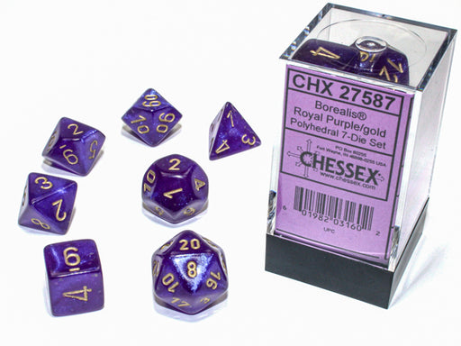 Chessex 27587 Borealis Polyhedral Royal Purple/gold Luminary 7-Die Set (9003743183085)
