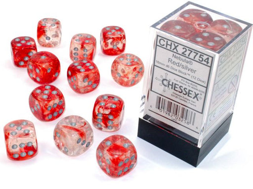 Chessex 27754 Nebula 16mm d6 Red/silver Luminary Dice Block (12 dice) (9003744755949)