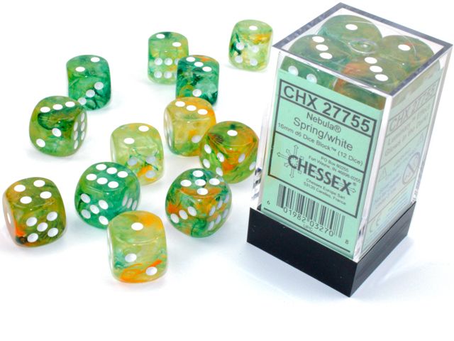 Chessex 27755 Nebula 16mm d6 Spring/white Luminary Dice Block (12 dice) (9003745050861)