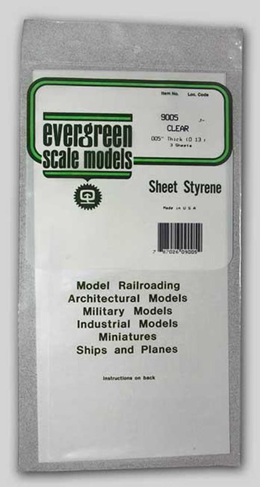 Evergreen 9005 Styrene Clear Sheet (0.005 X 6 X 12") - 3 pieces - Hobby City NZ