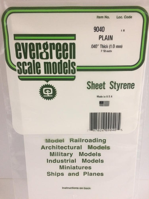 Evergreen 9040 Styrene White Sheet (0.040 X 6 X 12") - 2 pieces (8225536770285)