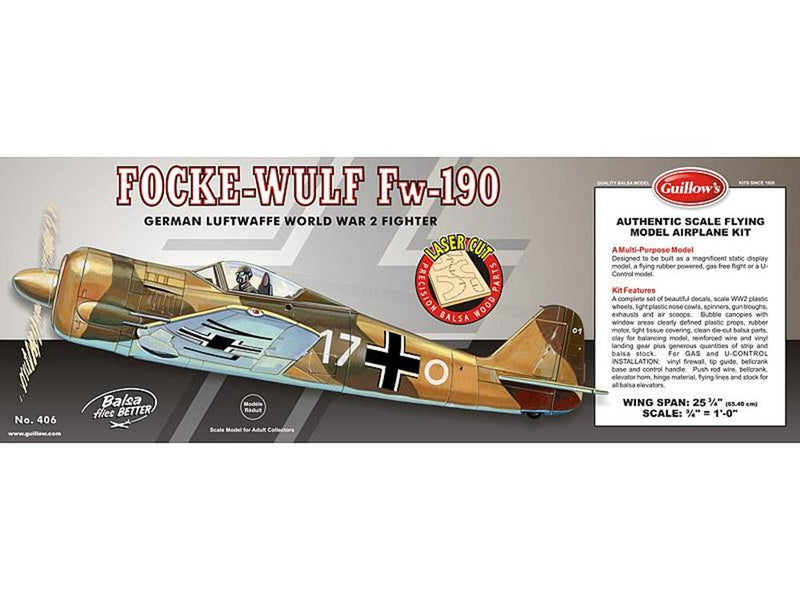 Guillows #406LC 1/16 Focke-Wulf Fw 190 - Balsa Flying Kit - Hobby City NZ (7654601130221)