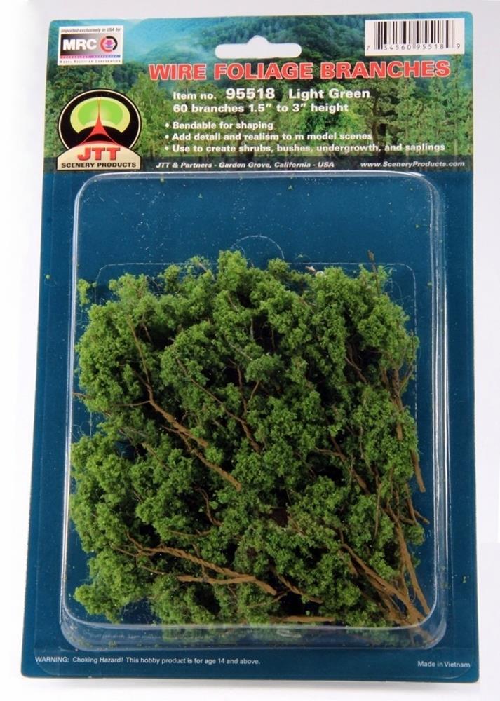 JTT Scenery 95518 38-75mm Light Green Branches (60) (8324604199149)