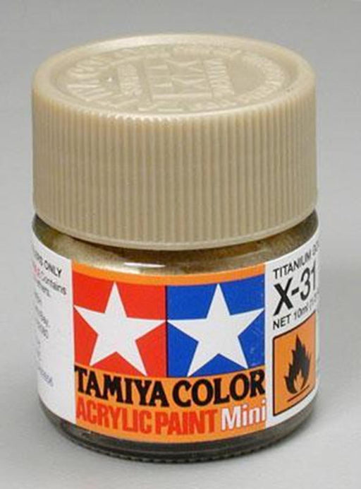Tamiya 81531 X-31 Gloss Titanium Gold Acrylic Mini Pottle 10ml (7540554399981)