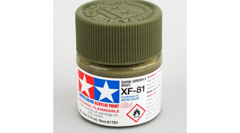 Tamiya 81781 XF-81 Flat Dark Green 2 (RAF) Acrylic Mini Pottle 10ml