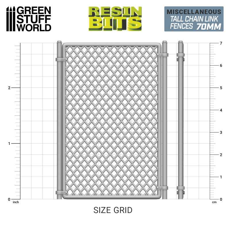 Green Stuff World 13173 3D Printed Modern & Sci-fi Tall Chain Link Fences 70mm (9080480989421)