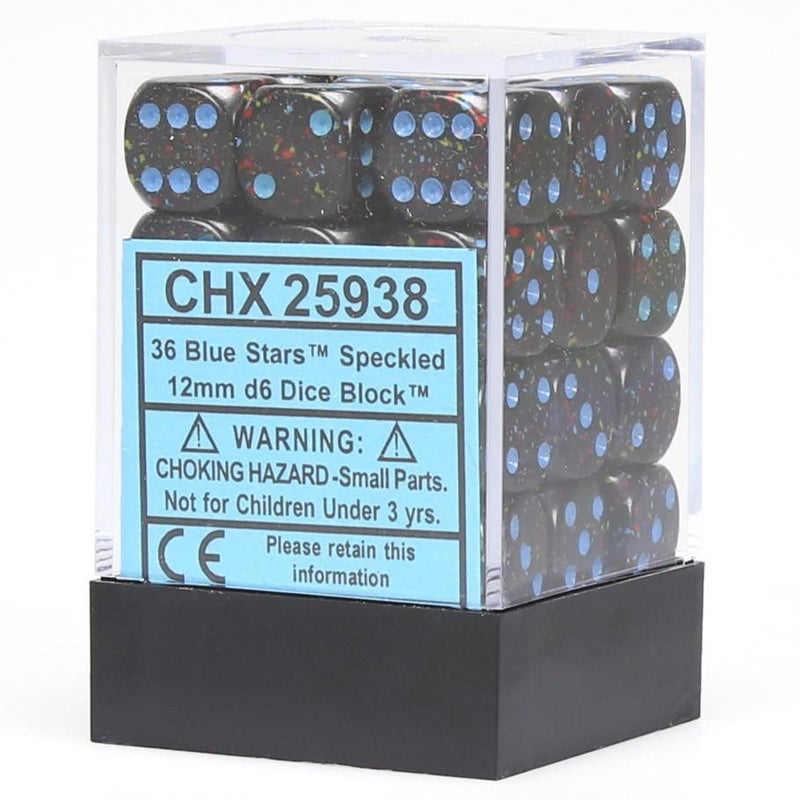 Chessex 25938 Speckled 12mm d6 Blue Stars Dice Block (36 dice) (9003723096301)