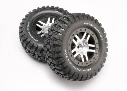 Traxxas 5877 - Tires & Wheels Glued Satin Chrome Black Beadlock Wheels Bfgoodrich (2) (2Wd Front) (8264973353197)