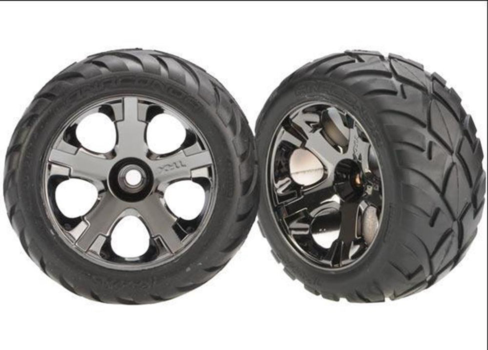 Traxxas 3777A - All-Star Black Chrome Wheels Anaconda Tires (2) (769155170353)