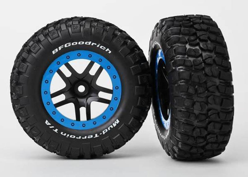 Traxxas 5885A - Sct Split-Spoke Black/Blue Beadlock Wheels Bfgoodrich Mud-Terrain Km2 Tires (2)