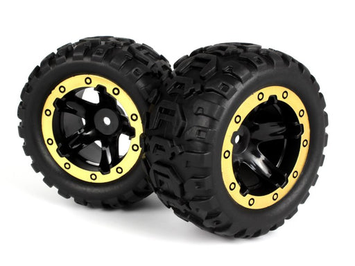 Blackzon 540087 Wheels & Tires: Slayer MT Black/Gold (2) (8452813226221)